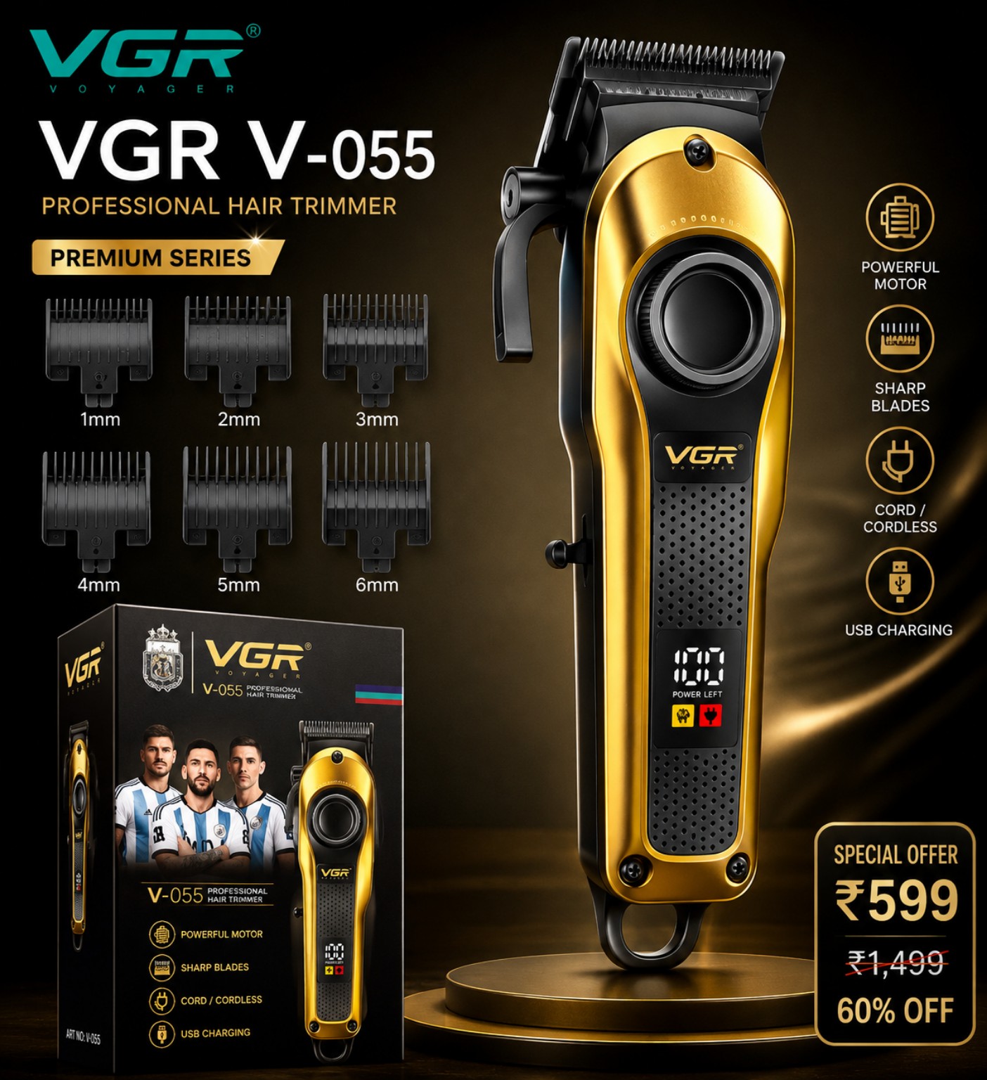 VGR V-055 Professional Hair Trimmer β Premium Series