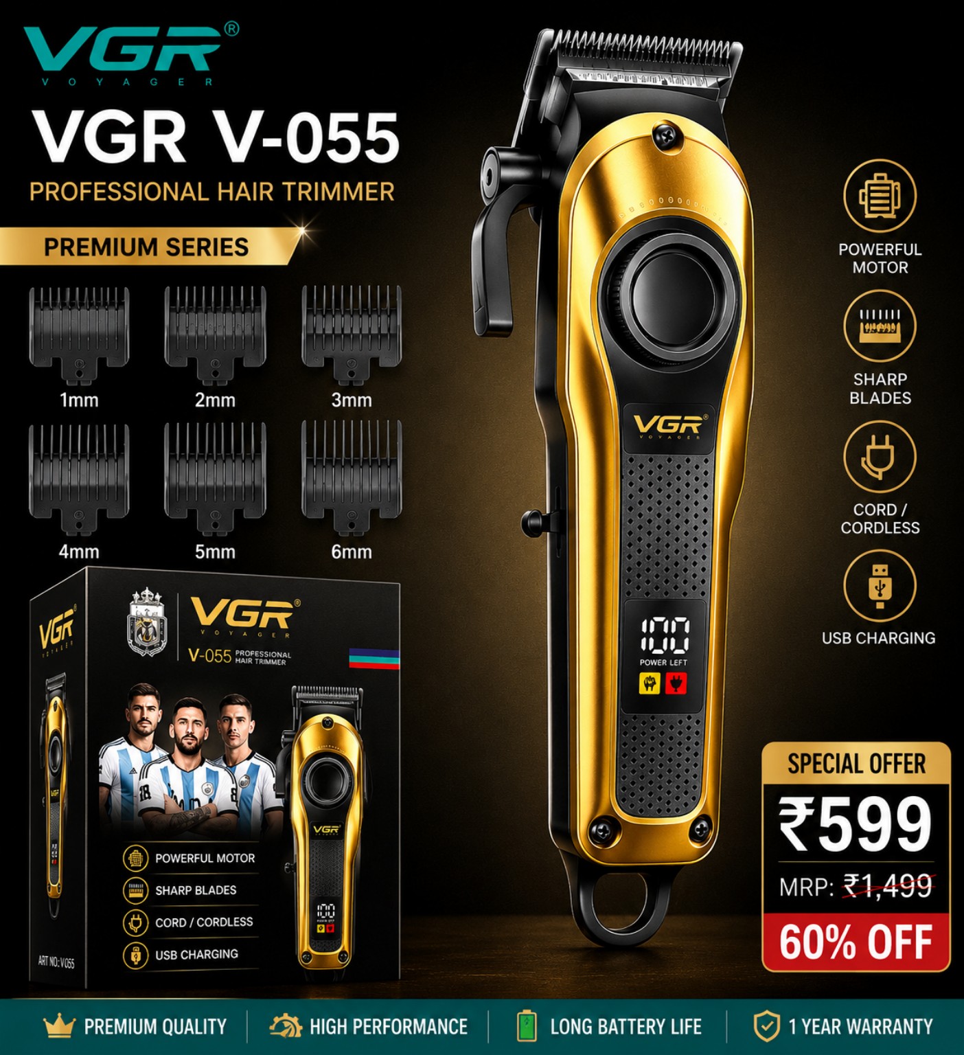 VGR V-055 Professional Hair Trimmer β Alternate HD View