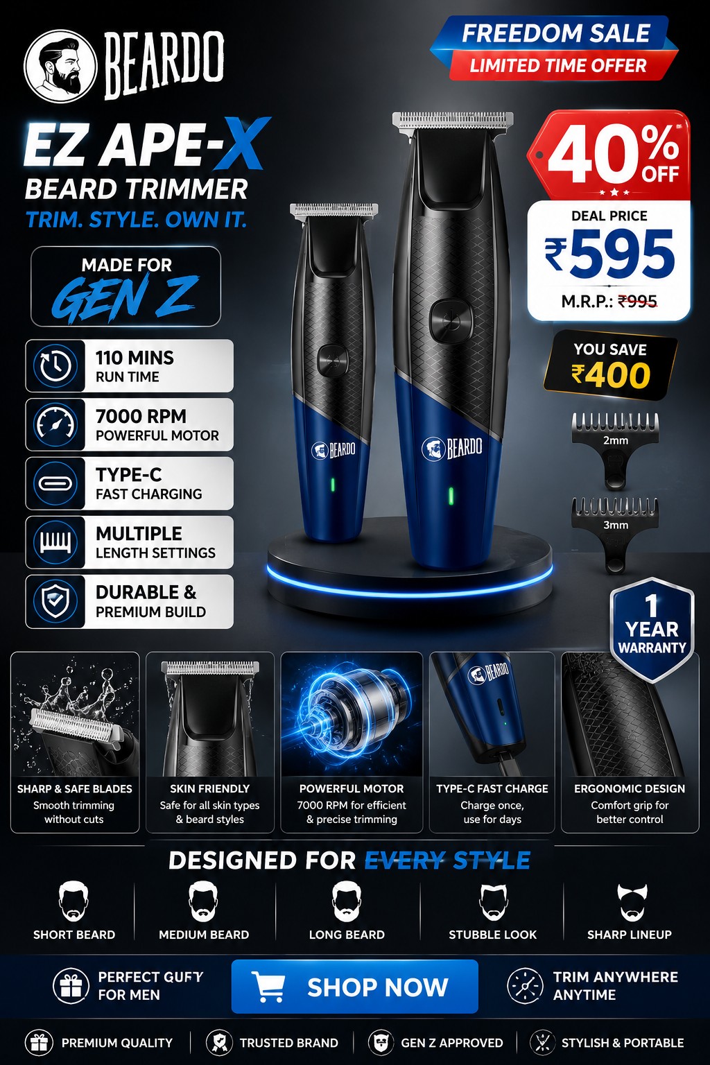 Beardo EZ Ape-X Beard Trimmer for Men
